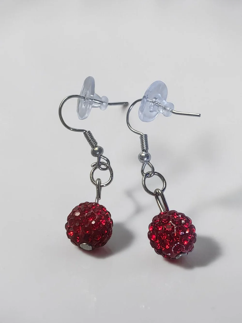 Sparkly Red Disco Ball Pave Crystal Dangle Earrings